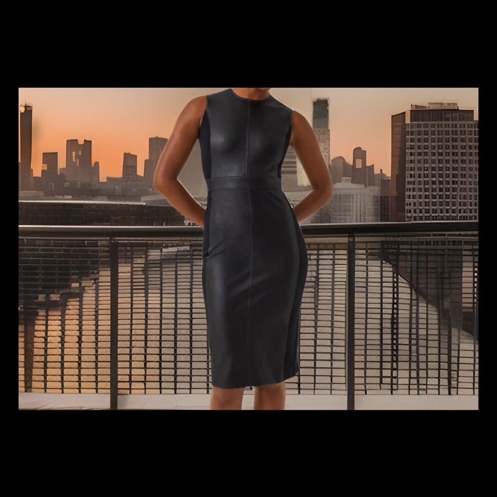 Spanx NWT Edgy Sexy Mob Wife Leather Like Combo Fitted Sheath Dress 10 Sz Lrg